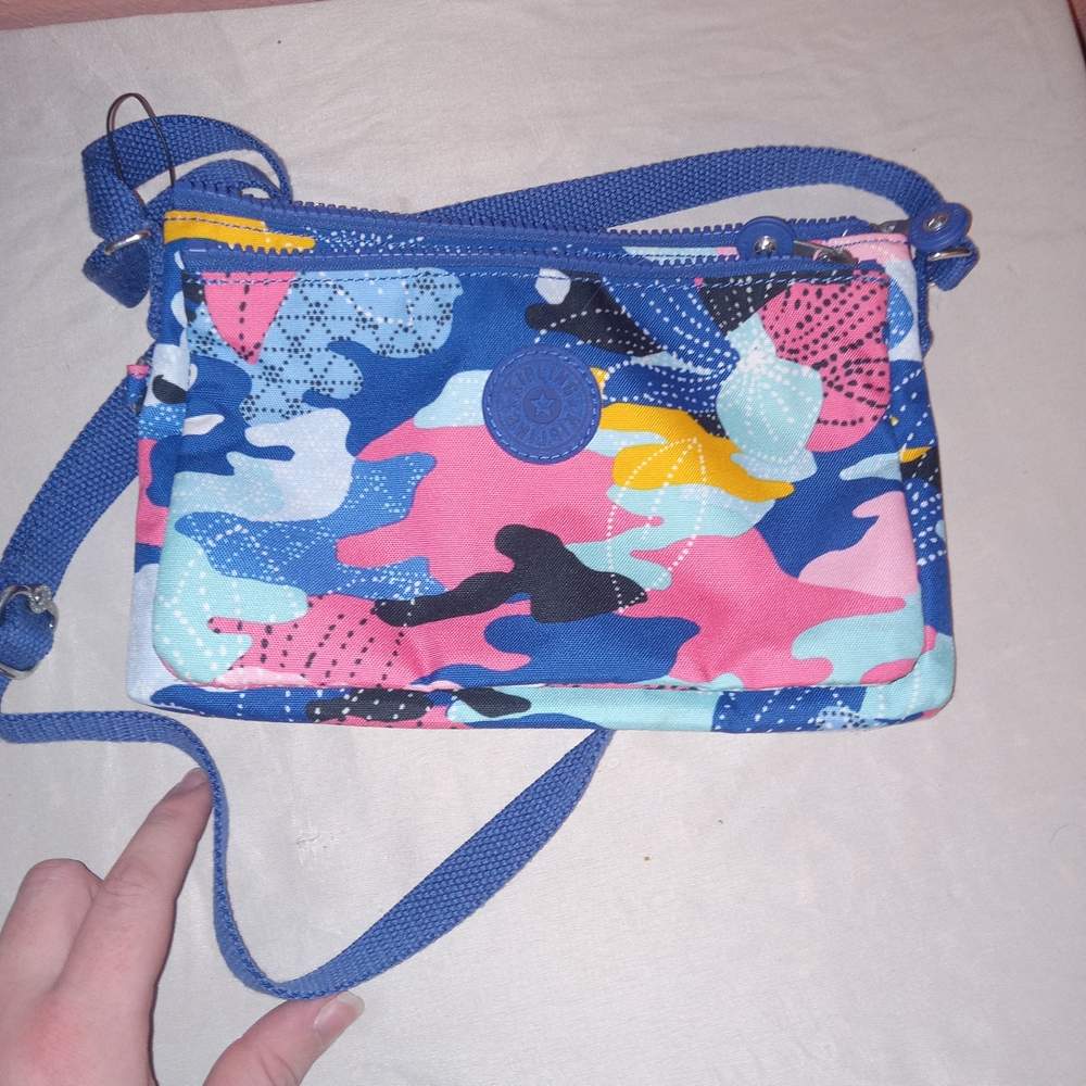 Kipling Blue and Pink Camouflage Crossbody Bag